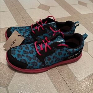 NEW Ariat Teal Leopard Print Sneakers with Pink Accents